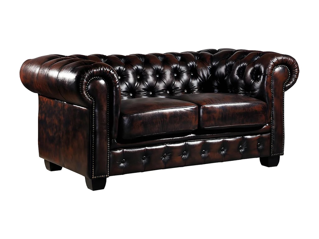 Brenton canapé chesterfield 2 places cuir de buffle marron - Vue supplémentaire 3