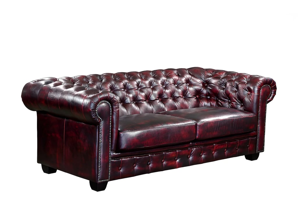 Brenton canapé chesterfield 3 places cuir de buffle rouge - Vue supplémentaire 2