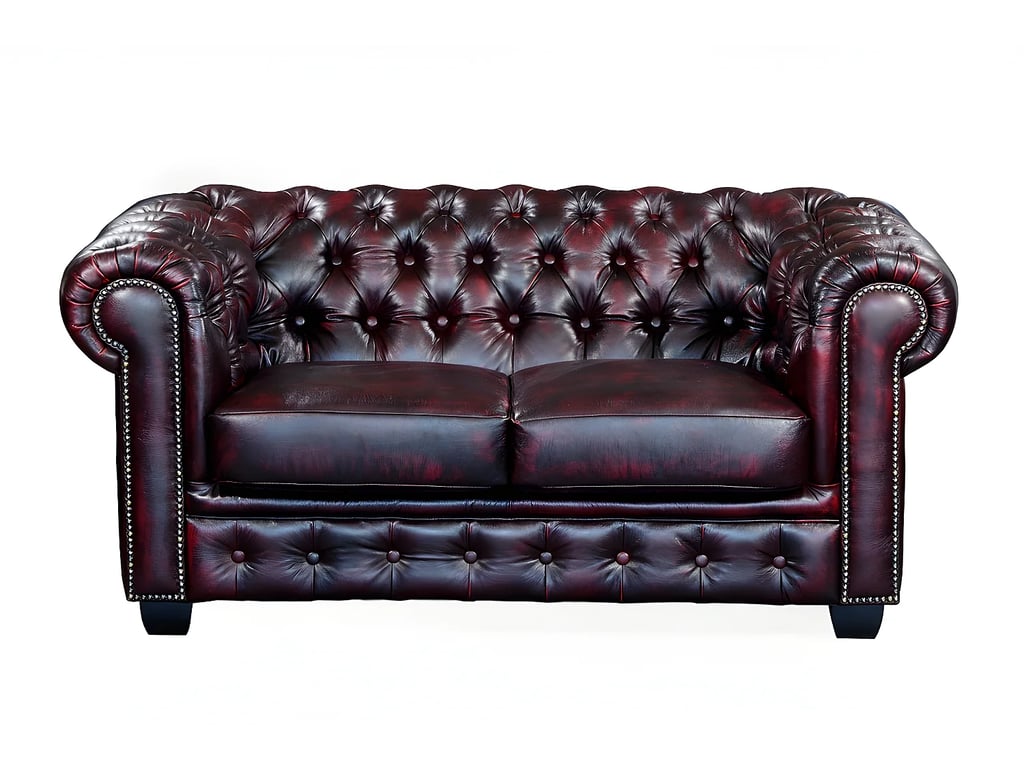 Brenton canapé chesterfield 2 places cuir de buffle rouge - Vue supplémentaire 2