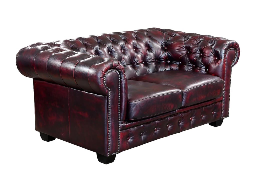 Brenton canapé chesterfield 2 places cuir de buffle rouge - Vue supplémentaire 3