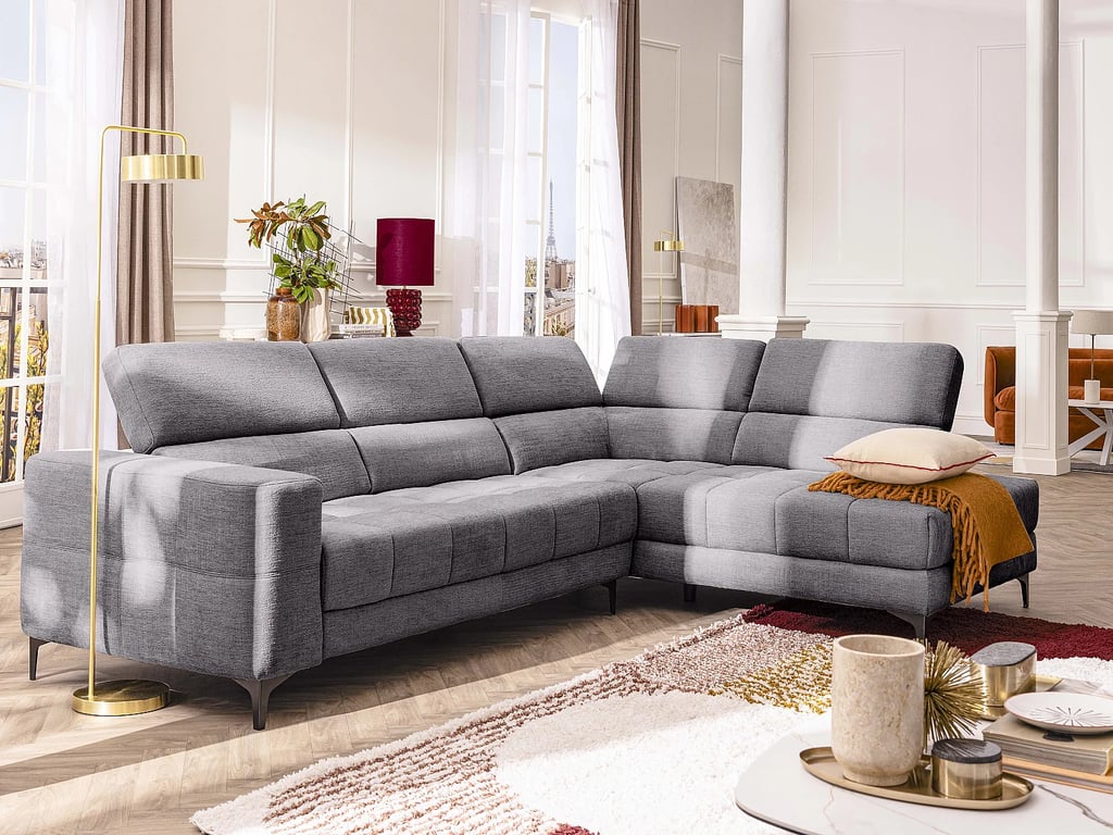 Moniso canapé d'angle droit 5 places tissu gris relax électrique - Vue supplémentaire 2