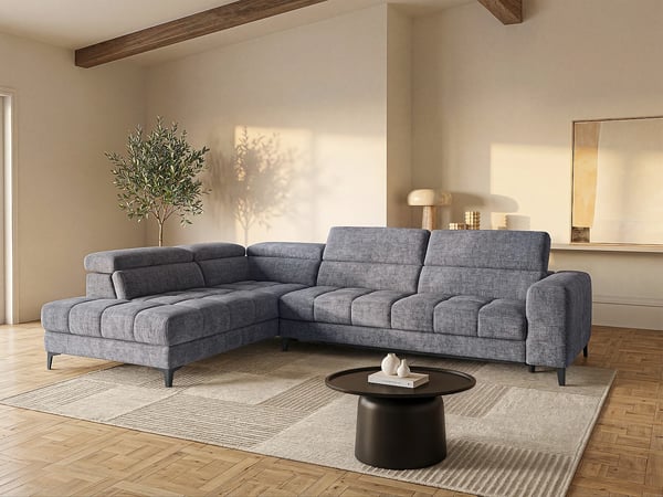 Moniso canapé d'angle gauche 5 places tissu gris relax électrique