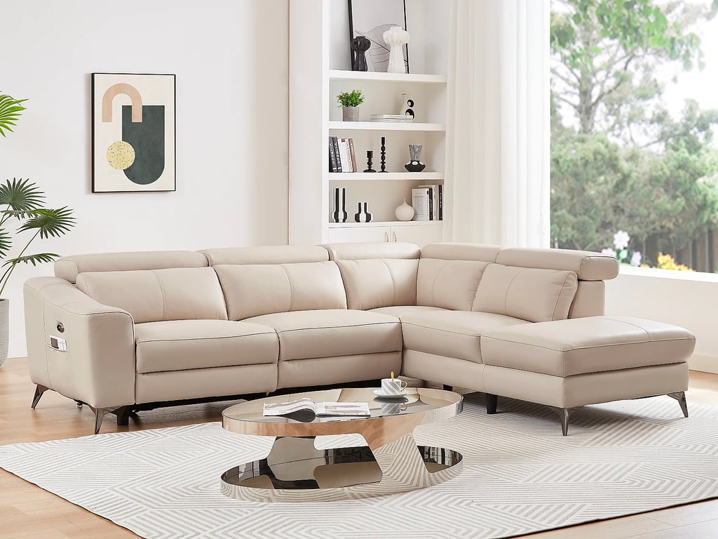Forlo canapé d'angle droit 5 places cuir beige relax électrique - Vue supplémentaire 2