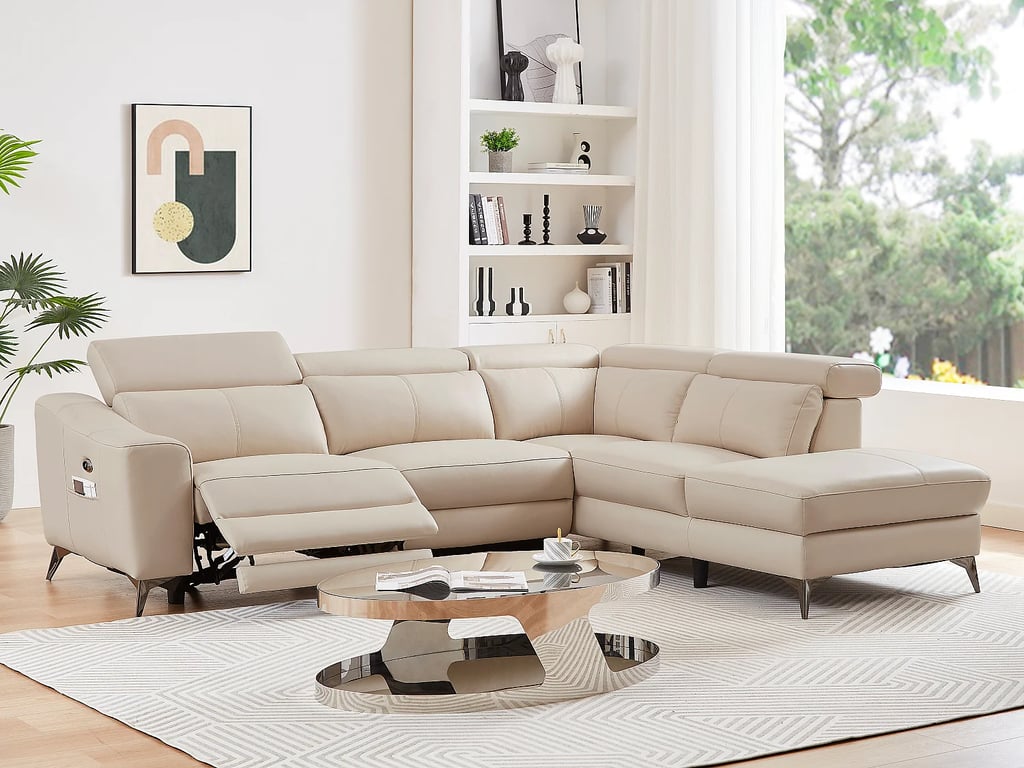 Forlo canapé d'angle droit 5 places cuir beige relax électrique - Vue supplémentaire 3