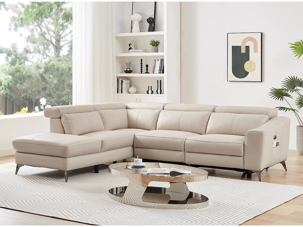 Forlo canapé d'angle gauche 5 places cuir crème relax électrique - Vue supplémentaire 2