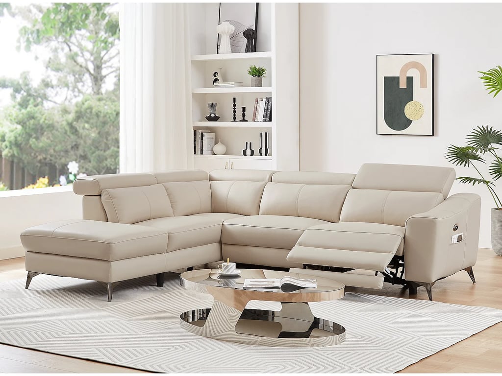 Forlo canapé d'angle gauche 5 places cuir crème relax électrique - Vue supplémentaire 3
