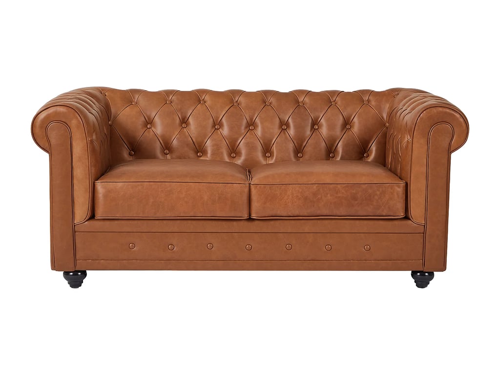 Chesterfield canapé 2 places cuir de vachette camel - Vue supplémentaire 1