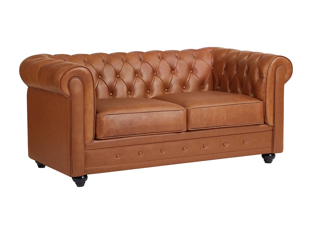 Chesterfield canapé 2 places cuir de vachette camel - Vue supplémentaire 2