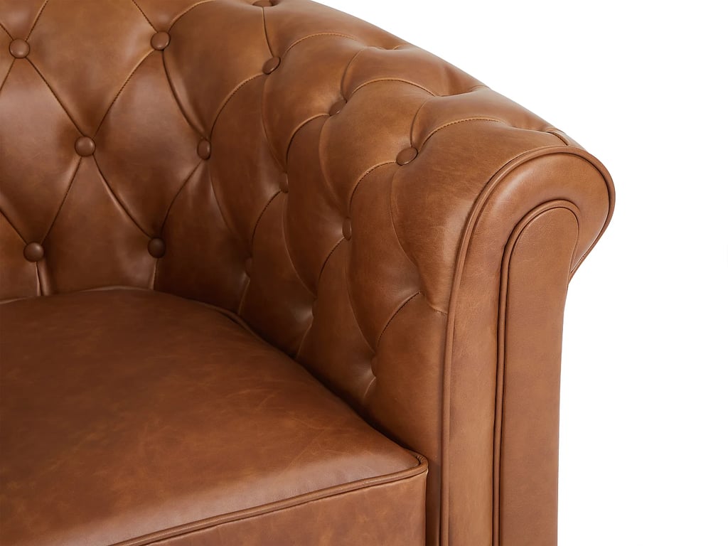 Chesterfield canapé 2 places cuir de vachette camel - Vue supplémentaire 3