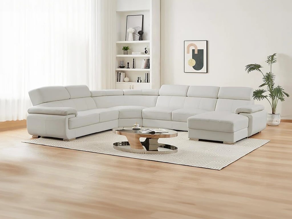 Elevanto canapé panoramique droit 7 places cuir blanc - Vue supplémentaire 2