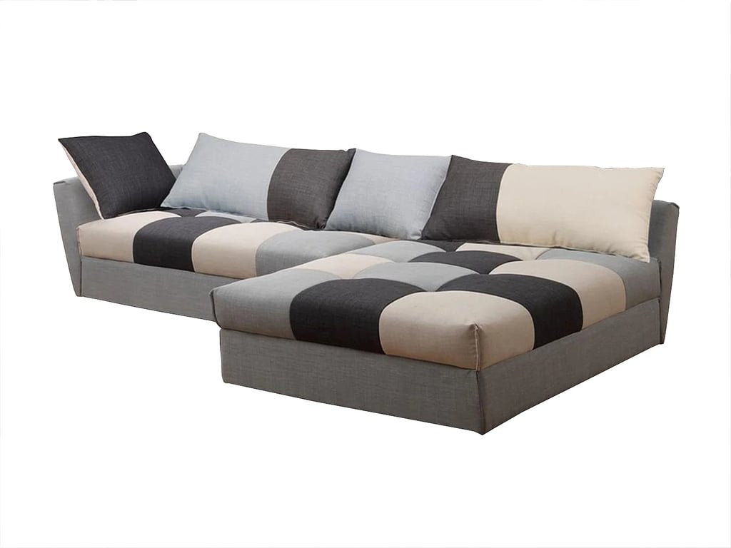 Canapé d'angle convertible en tissu ROMANE - Gris - Angle droit