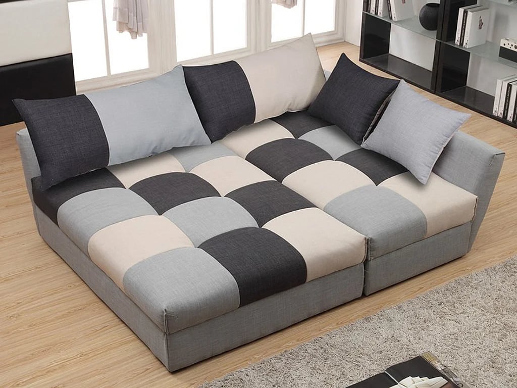 Romane canapé d'angle convertible droit 5 places tissu gris - Vue supplémentaire 1