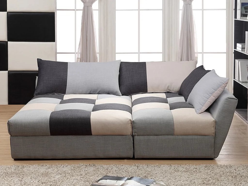 Romane canapé d'angle convertible droit 5 places tissu gris - Vue supplémentaire 2