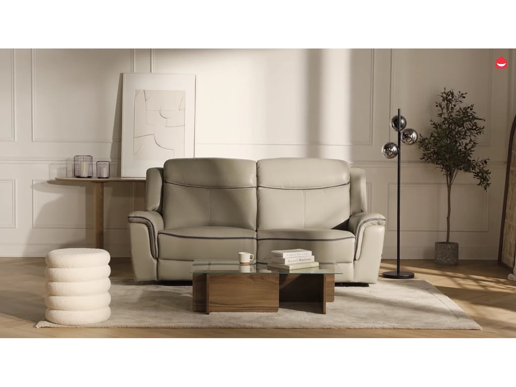 Adelio canapé 3 places cuir beige relax électrique - Vue supplémentaire 1