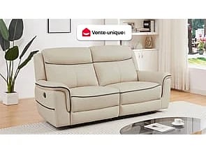 Adelio canapé 3 places cuir beige relax électrique - Vue supplémentaire 2