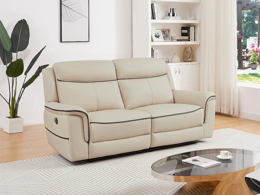 Adelio canapé 3 places cuir beige relax électrique - Vue supplémentaire 3