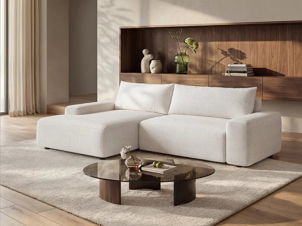 Produit similaire: Daviso canapé d'angle convertible gauche 4 places tissu chiné beige