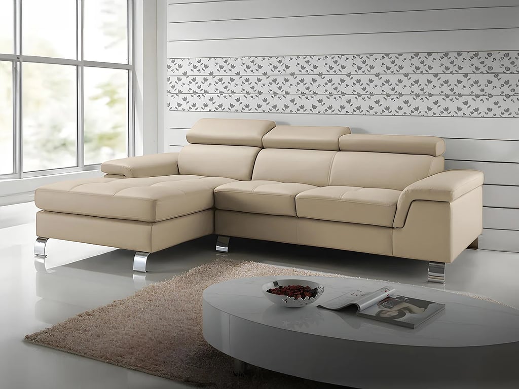 Canapé d'angle gauche en cuir beige MISHIMA