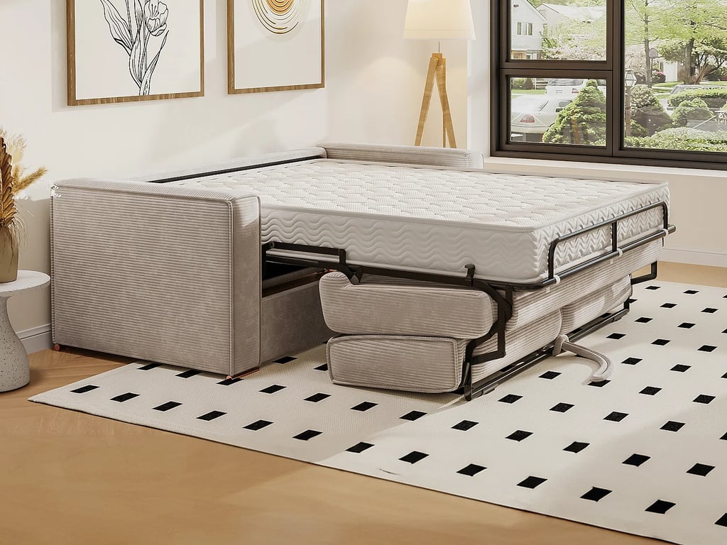 Loreto canapé convertible 4 places velours côtelé beige - Vue supplémentaire 1