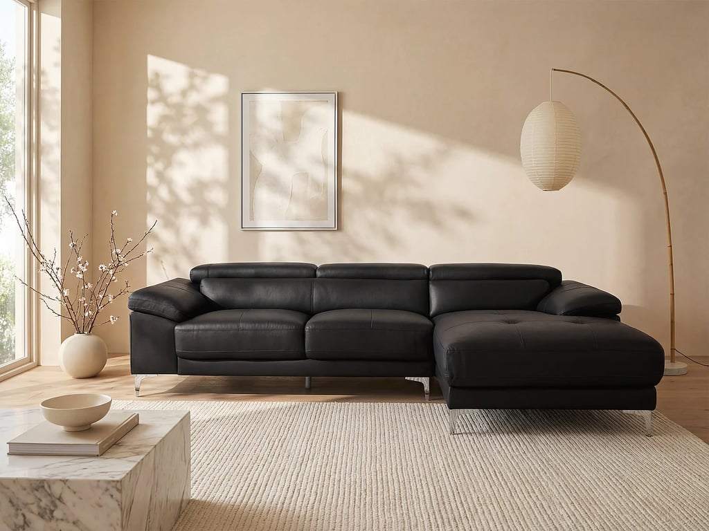 Produit similaire: Solange canapé d'angle droit 4 places cuir noir