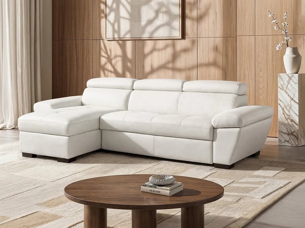 Jonova canapé d'angle convertible gauche 4 places cuir blanc