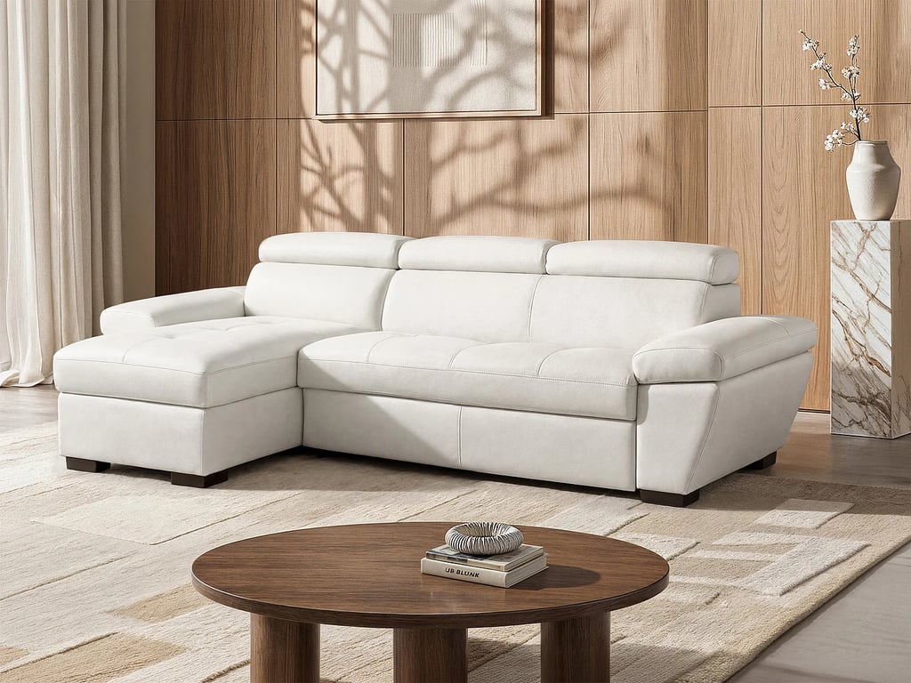 Canapé d'angle convertible en cuir JONOVA - Blanc - Angle gauche