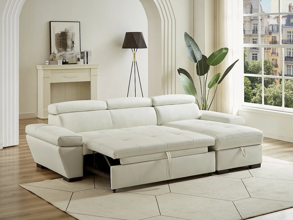 Jonova canapé d'angle convertible droit 4 places cuir blanc - Vue supplémentaire 2