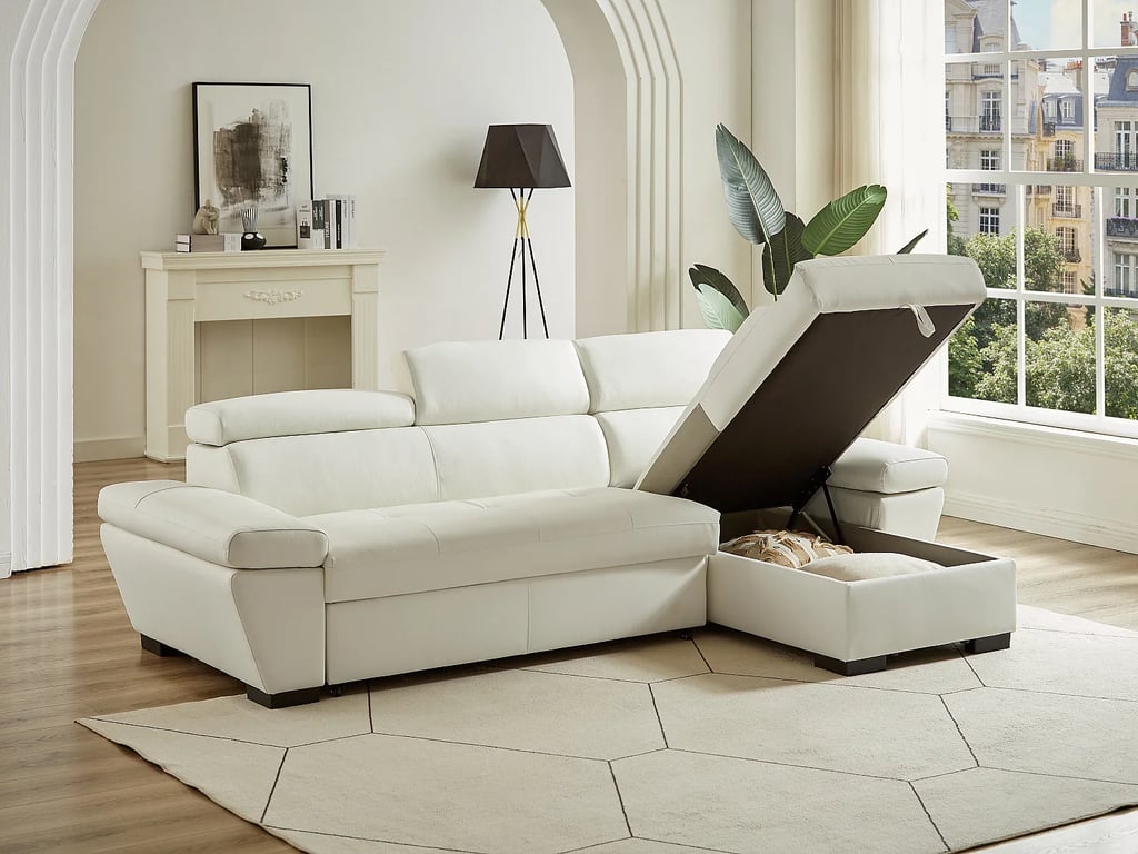 Jonova canapé d'angle convertible droit 4 places cuir blanc - Vue supplémentaire 3