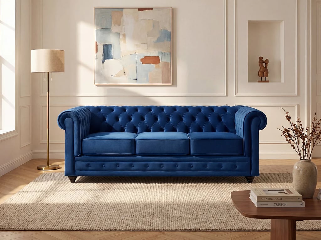 Produit similaire: Chesterfield canapé 3 places velours bleu roi