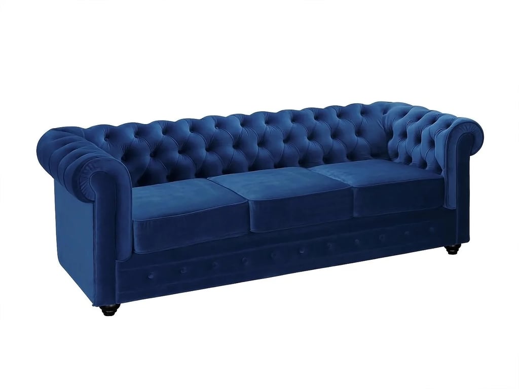 Chesterfield canapé 3 places velours bleu roi - Vue supplémentaire 2