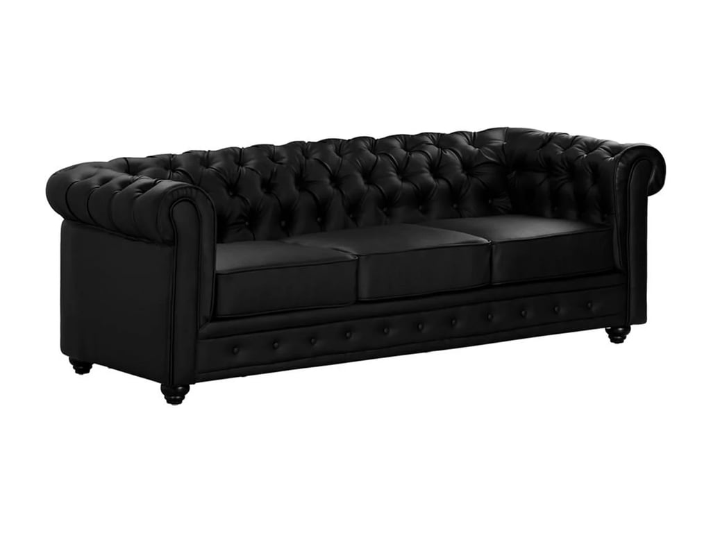 Chesterfield canapé 3 places simili noir - Vue supplémentaire 3