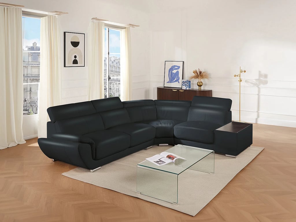 Nahia canapé d'angle droit 5 places cuir noir - Vue supplémentaire 3