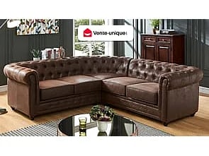 Chesterfield canapé d'angle réversible 5 places microfibre marron - Vue supplémentaire 1