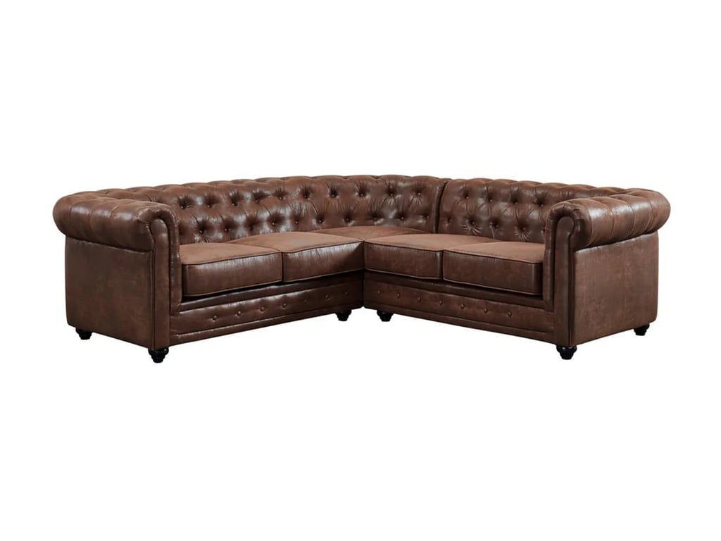 Chesterfield canapé d'angle réversible 5 places microfibre marron - Vue supplémentaire 3