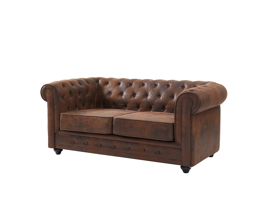 Chesterfield canapé 3 places microfibre cuir vieilli marron - Vue supplémentaire 1