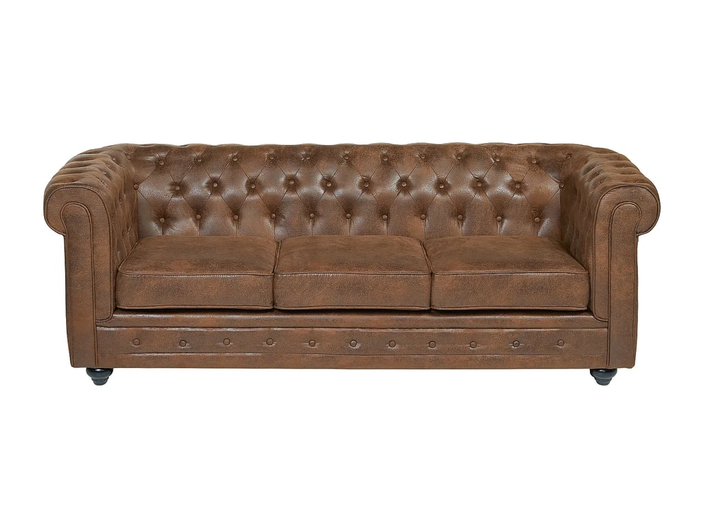 Chesterfield canapé 3 places microfibre cuir vieilli marron - Vue supplémentaire 2