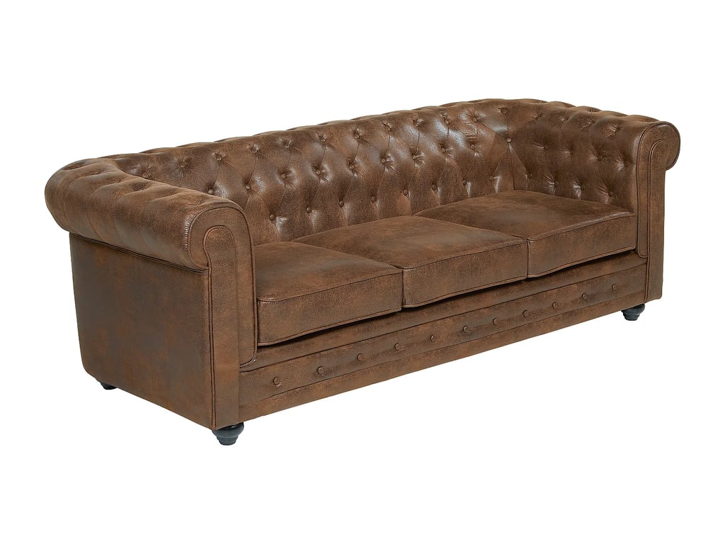 Chesterfield canapé 3 places microfibre cuir vieilli marron - Vue supplémentaire 3