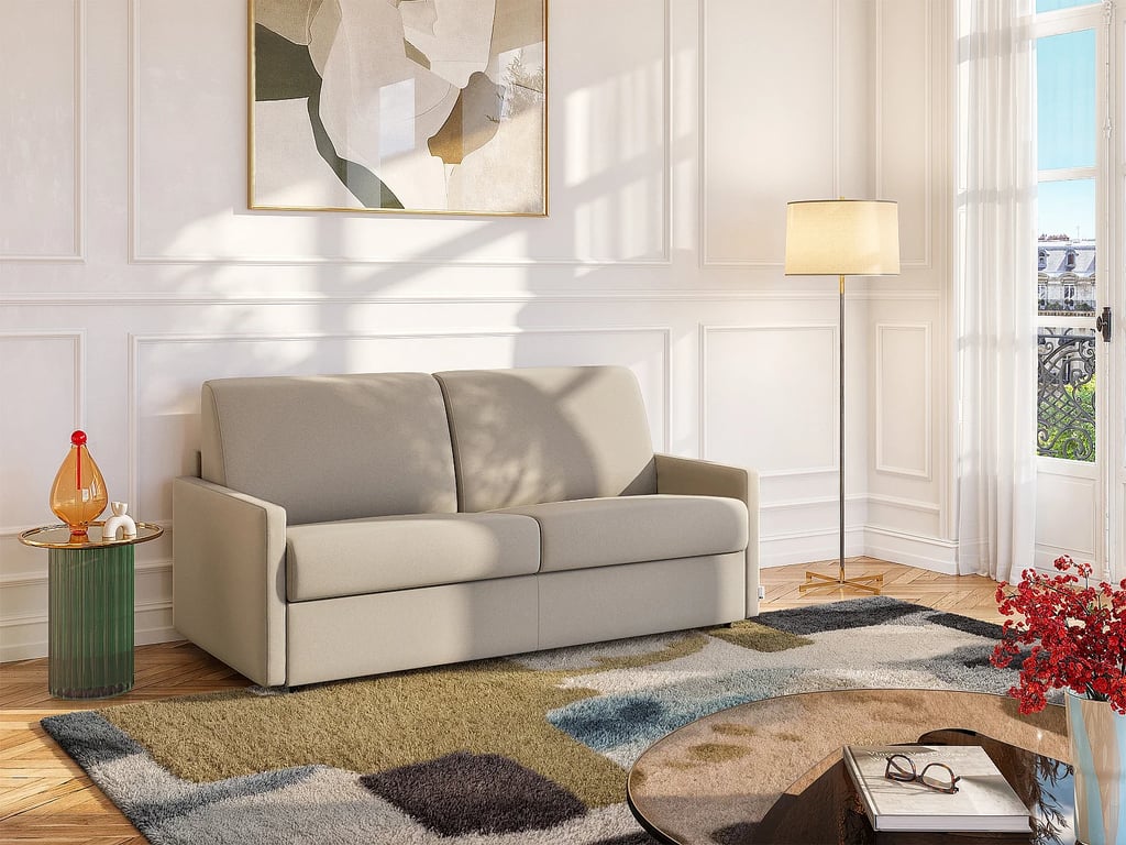 Produit similaire: Calife canapé convertible 4 places tissu beige matelas 18 cm
