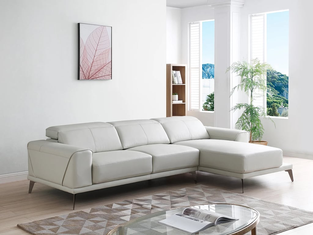 Canapé d'angle droit en cuir de buffle beige ANDOR