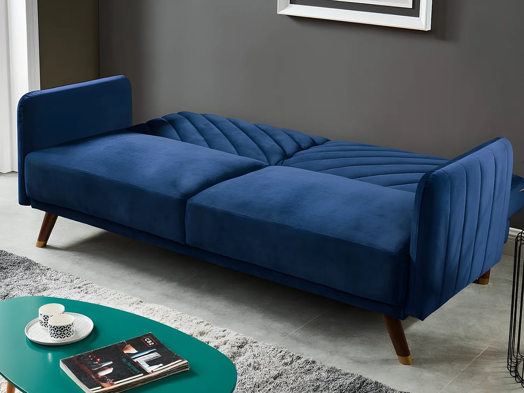 Joris canapé convertible 3 places clic-clac velours bleu - Vue supplémentaire 2