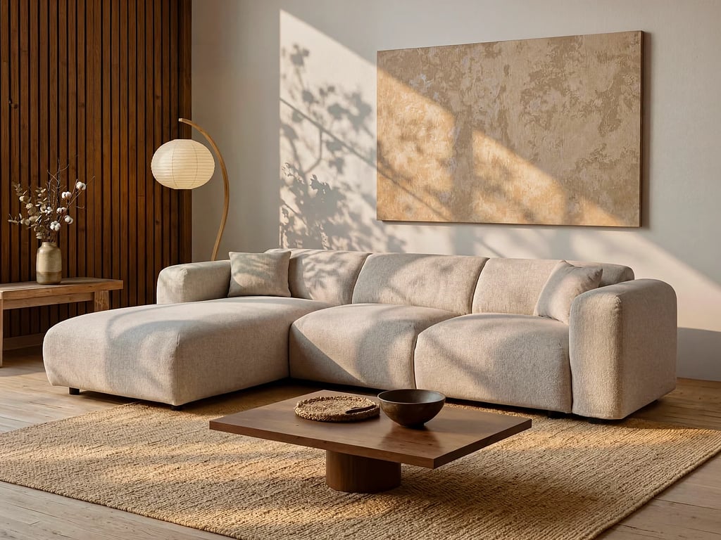 Produit similaire: Pogni canapé d'angle gauche 5 places tissu chiné beige