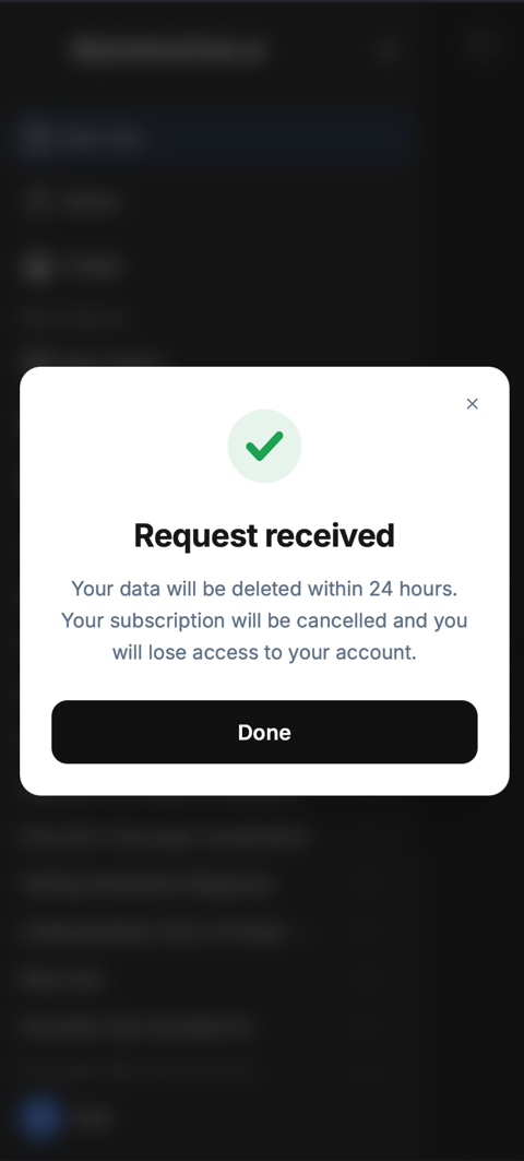 Delete my data — step 3, screenshot 2