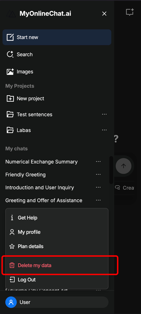 Delete my data — step 2, screenshot 2
