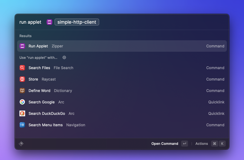 Zipper initial screen