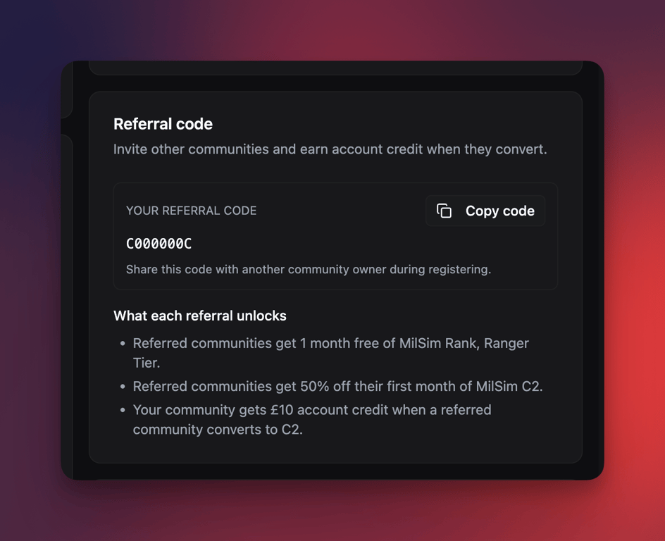 Referral Code Screenshot