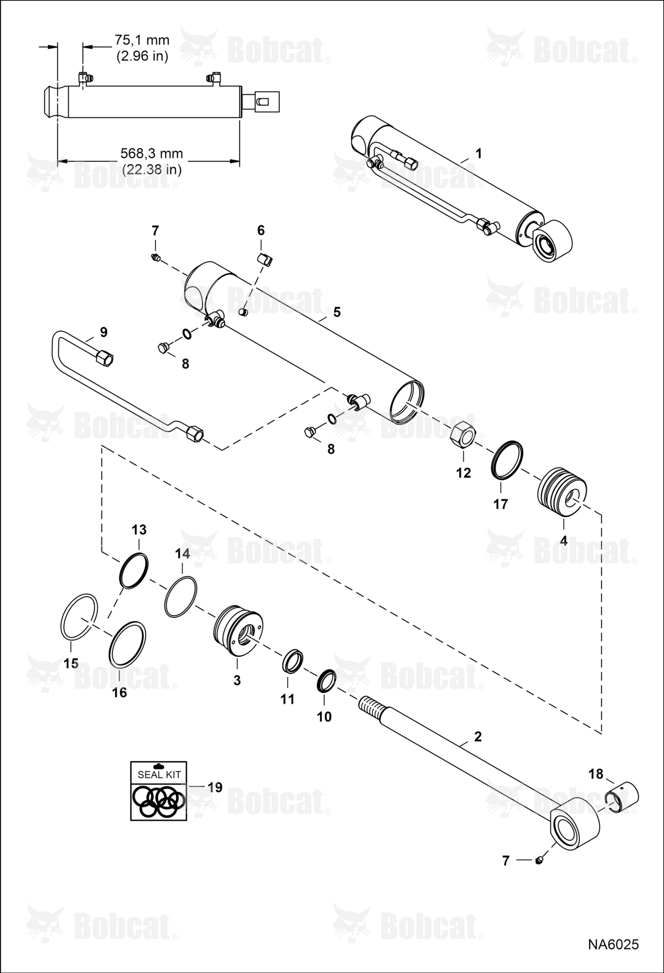 Tilt Cylinder (RH) (568,3 mm - 22.38" Case Tube Length) (W/O Piston Collar)