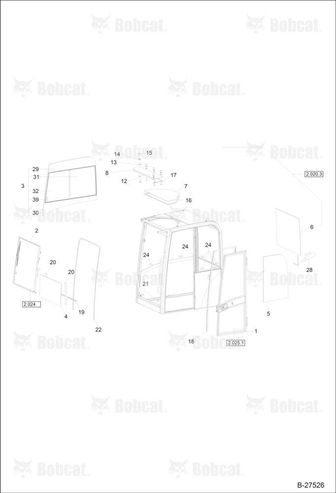 OPERATOR'S CAB Cemented Panes CAB S/N 202.031.069 & Below