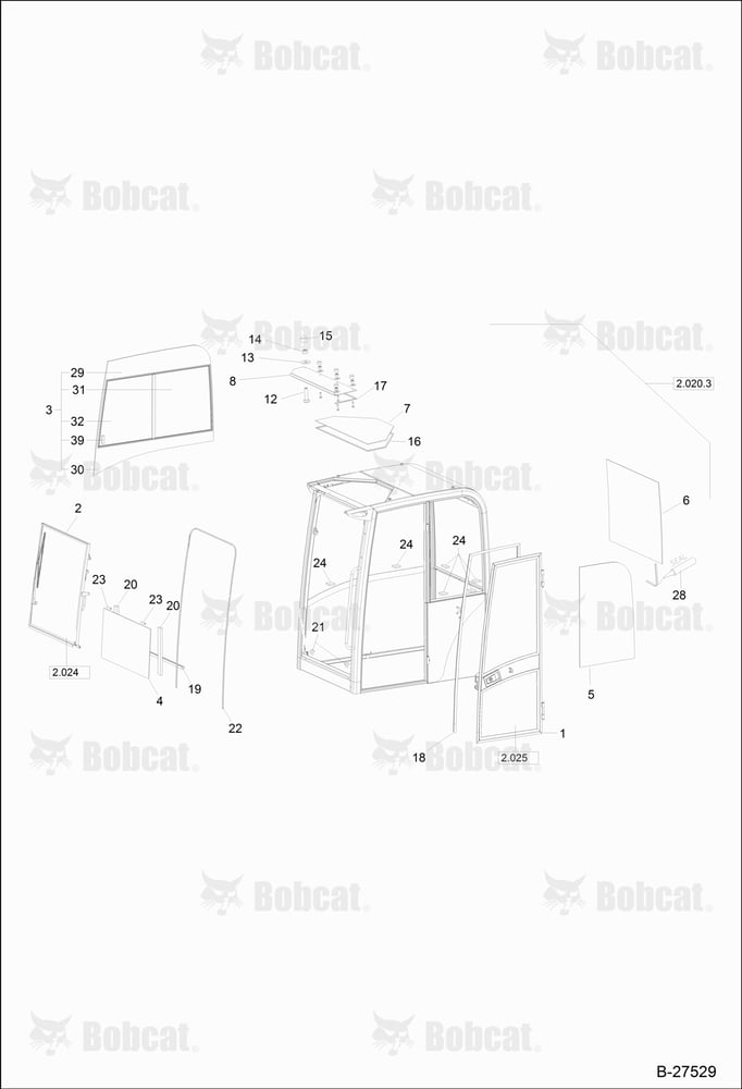 OPERATOR'S CAB Cemented Panes  CAB S/N 202.031.069 & Below