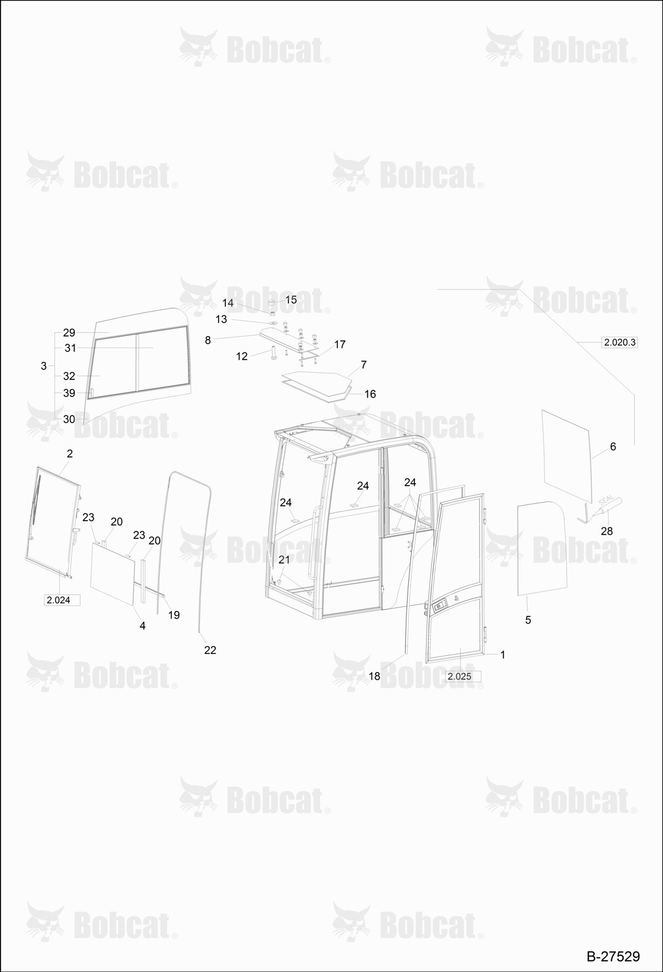 OPERATOR'S CAB Cemented Panes  CAB S/N 202.031.069 & Below