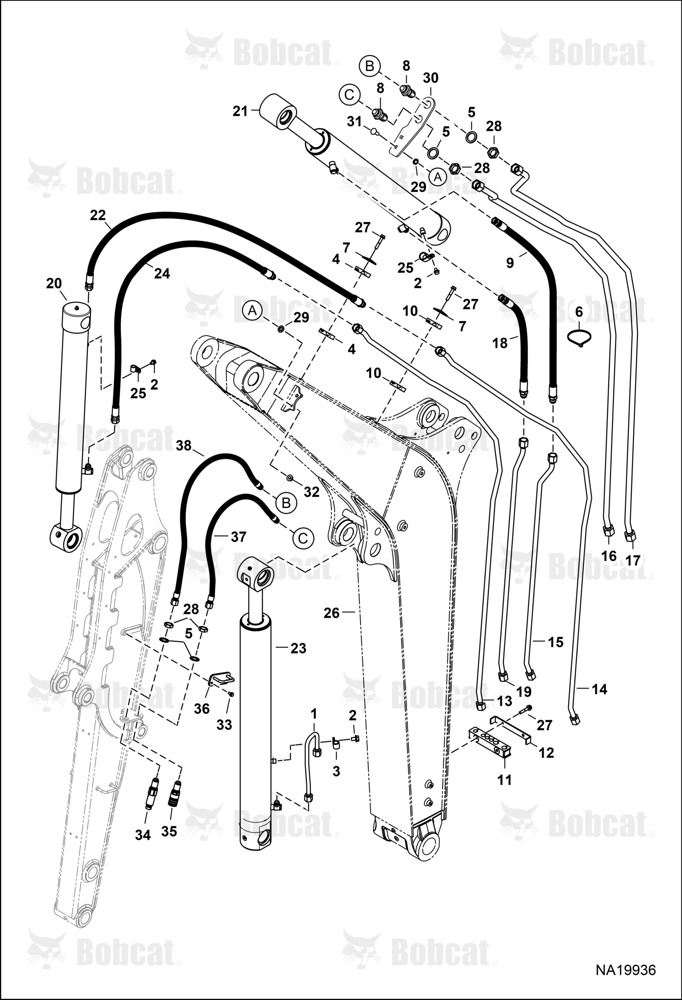 Hydraulic Circuitry (Work Tubelines & Cylinders) B4GR11001 - B4GR13881
